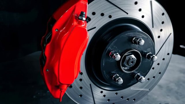 Close-up of a brake caliper and rotor